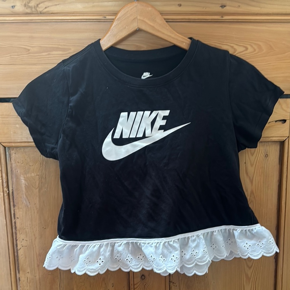 Nike Kids Black T-Shirt with White lace Trim